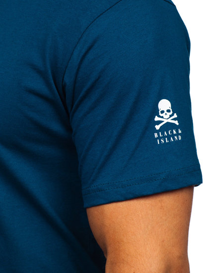 Pánske bavlnené tričko námorníckej modrej farby s potlačou Bolf 14784