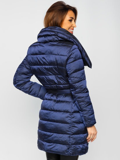 Tmavomodrá dámska dlhá zimná bunda Bolf J9061