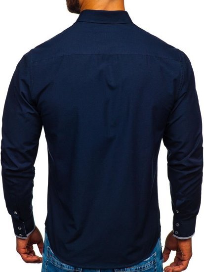 Tmavomodrá pánska elegantná košeľa s dlhými rukávmi BOLF 4713