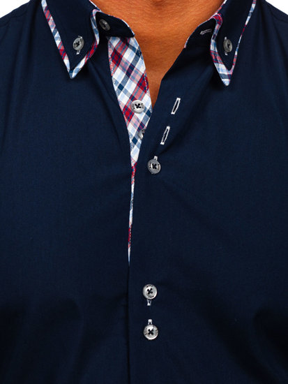 Tmavomodrá pánska košeľa s krátkymi rukávmi Bolf 6540