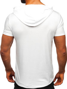 Biele pánske tričko s kapucňou bez potlače Bolf 8T89