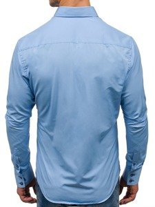 Blankytná pánska elegantá košeľa s dlhými rukávmi BOLF 1721-A