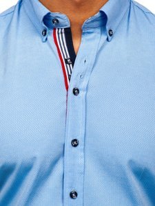 Bledomodrá pánska vzorovaná košeľa s dlhými rukávmi Bolf 8843