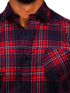 Bordová pánska flanelová košeľa s károvaným vzorom a dlhými rukávmi Bolf F2