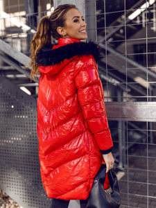 Červená dámska prešívaná zimná bunda s kapucňou Bolf 23069