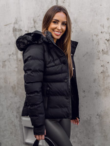 Čierna dámska prešívaná zimná bunda s kapucňou Bolf 5M770