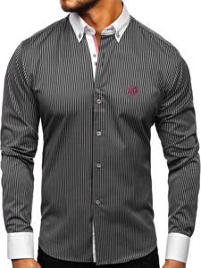 Čierna pánska prúžkovaná košeľa s dlhými rukávmi Bolf Bolf 9717