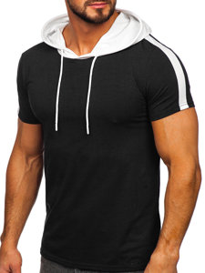 Čierne pánske tričko s kapucňou bez potlače Bolf 8T299
