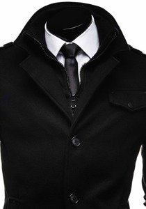 Čierny jednoradový pánsky kabát s vysokým golierom Bolf 8853E