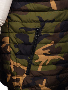 Khaki pánska prešívaná vesta s kapucňou Bolf 7106
