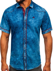 Modrá pánska rifľová košeľa s krátkymi rukávmi Bolf 19640
