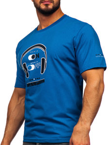 Modré pánske bavlnené tričko s potlačou Bolf 14740