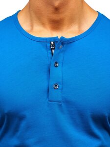 Modré pánske tričko s dlhými rukávmi s gombíkmi Bolf 1114