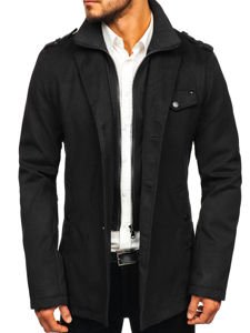 Pánsky čierny jednoradový kabát s vysokým golierom Bolf 8853