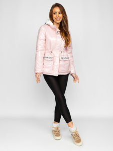 Ružová dámska prešívaná zimná bunda s kapucňou Bolf B9570