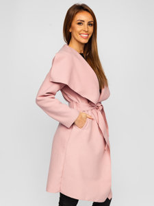 Ružový dámsky dlhý kabát Bolf 5079