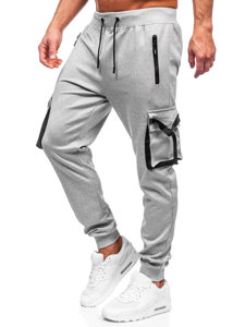 Sivé pánske teplákové jogger nohavice s cargo vreckami Bolf 8K1116