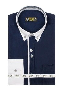 Tmavomodrá pánska elegantná košeľa s dlhými rukávmi BOLF 6919
