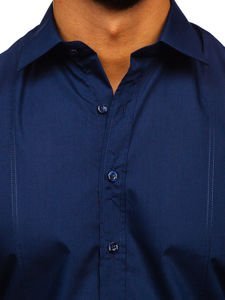 Tmavomodrá pánska elegantná košeľa s dlhými rukávmi Bolf 4705G