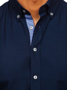 Tmavomodrá pánska košeľa s dlhými rukávmi Bolf 20719